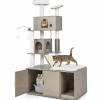 Tangkula Cat Tree with Litter Box Enclosure, Cat Tower with Litter Box, 2 Condos, Scratching Posts