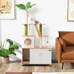 Tangkula Cat Tree with Litter Box Enclosure, 2-in-1 Cat Tower with Condo