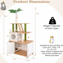 Tangkula Cat Tree with Litter Box Enclosure, 2-in-1 Cat Tower with Condo