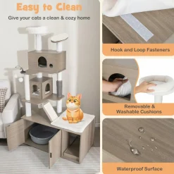 Tangkula Cat Tree with Litter Box Enclosure, Cat Tower with Litter Box, 2 Condos, Scratching Posts