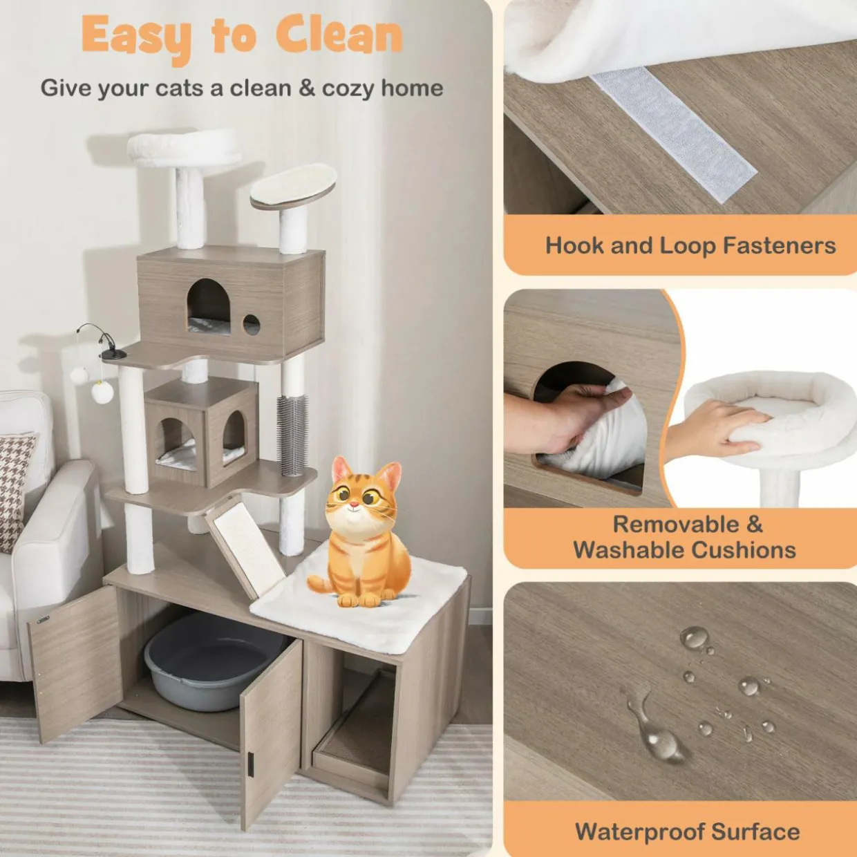 Tangkula Cat Tree with Litter Box Enclosure, Cat Tower with Litter Box, 2 Condos, Scratching Posts