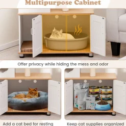 Tangkula Cat Tree with Litter Box Enclosure, 2-in-1 Cat Tower with Condo