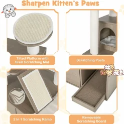 Tangkula Cat Tree with Litter Box Enclosure, Cat Tower with Litter Box, 2 Condos, Scratching Posts