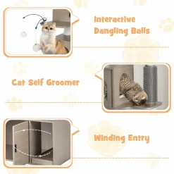 Tangkula Cat Tree with Litter Box Enclosure, Cat Tower with Litter Box, 2 Condos, Scratching Posts