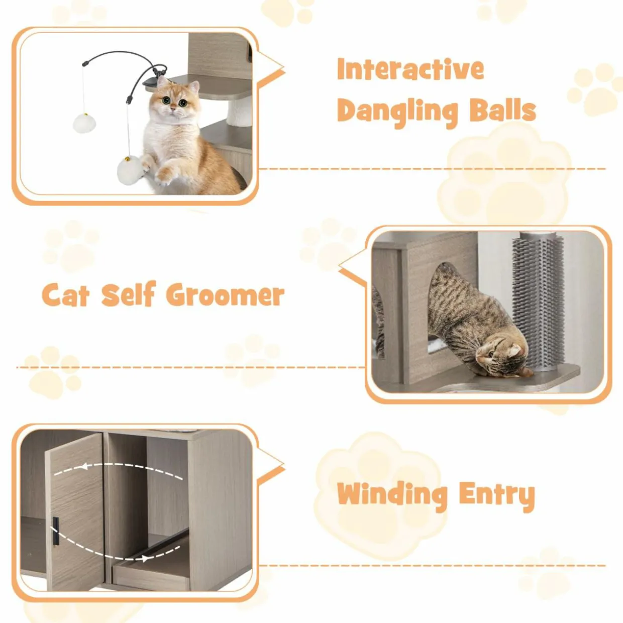 Tangkula Cat Tree with Litter Box Enclosure, Cat Tower with Litter Box, 2 Condos, Scratching Posts