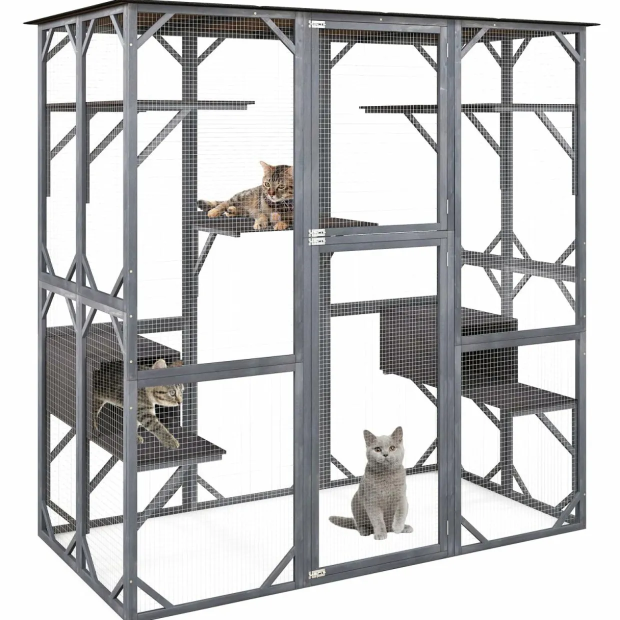 Tangkula Catio Outdoor Cat Enclosure Large, 71 Inch Outdoor Cat House Weatherproof with Asphalt Roof