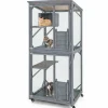 Tangkula Catio Outdoor Cat Enclosure, Wooden Cat House on Wheels, 31.5" x 27.5" x 72"