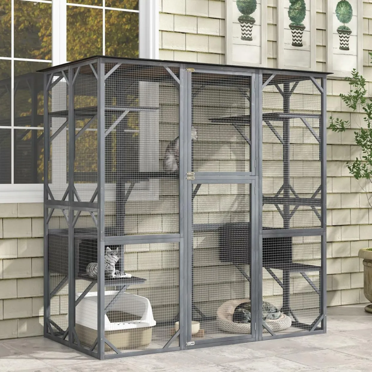Tangkula Catio Outdoor Cat Enclosure Large, 71 Inch Outdoor Cat House Weatherproof with Asphalt Roof