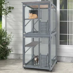 Tangkula Catio Outdoor Cat Enclosure, Wooden Cat House on Wheels, 31.5" x 27.5" x 72"