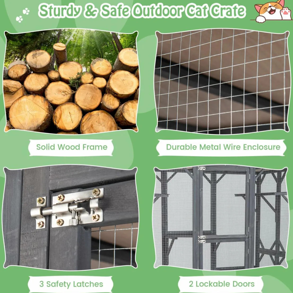 Tangkula Catio Outdoor Cat Enclosure Large, 71 Inch Outdoor Cat House Weatherproof with Asphalt Roof