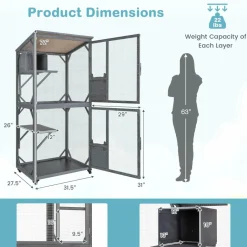 Tangkula Catio Outdoor Cat Enclosure, Wooden Cat House on Wheels, 31.5