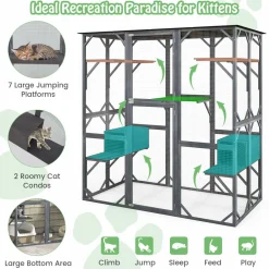 Tangkula Catio Outdoor Cat Enclosure Large, 71 Inch Outdoor Cat House Weatherproof with Asphalt Roof