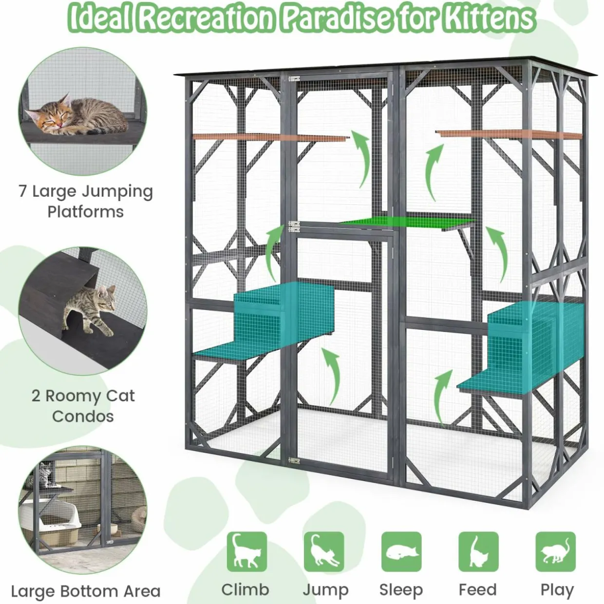 Tangkula Catio Outdoor Cat Enclosure Large, 71 Inch Outdoor Cat House Weatherproof with Asphalt Roof