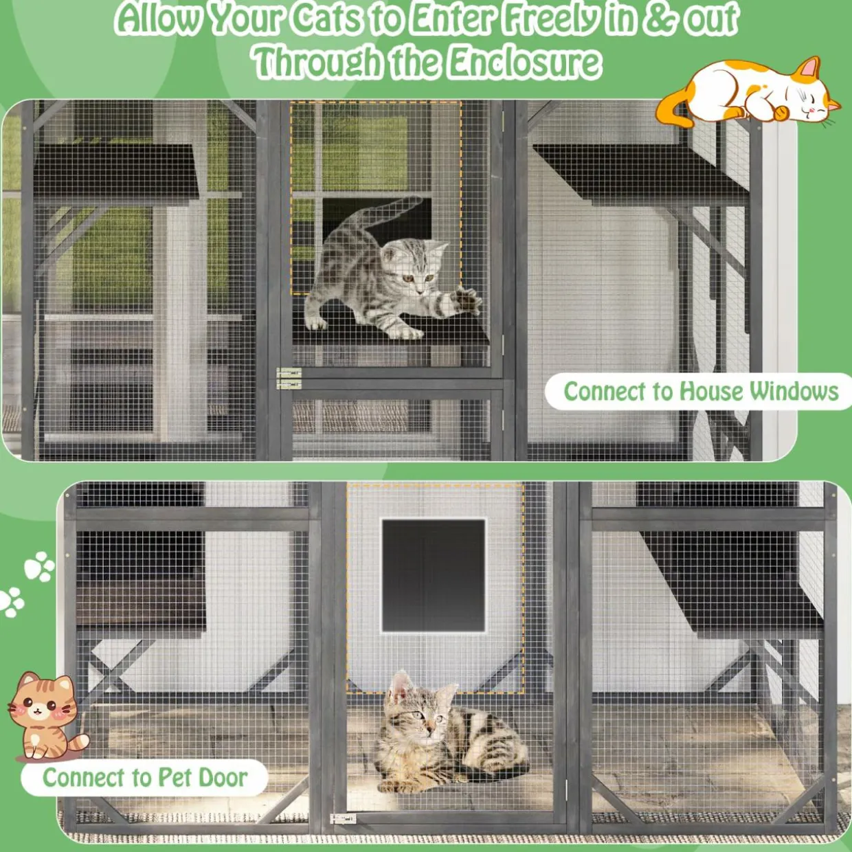 Tangkula Catio Outdoor Cat Enclosure Large, 71 Inch Outdoor Cat House Weatherproof with Asphalt Roof