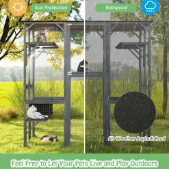 Tangkula Catio Outdoor Cat Enclosure Large, 71 Inch Outdoor Cat House Weatherproof with Asphalt Roof