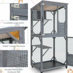 Tangkula Catio Outdoor Cat Enclosure, Wooden Cat House on Wheels, 31.5
