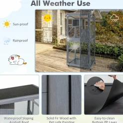 Tangkula Catio Outdoor Cat Enclosure, Wooden Cat House on Wheels, 31.5