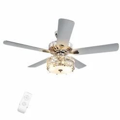 Tangkula Ceiling Fan with Crystal Light, 52 Inches Classical Ceiling Fan with Remote Control & 5 Iron Reversible Blades