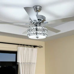 Tangkula Ceiling Fan with Crystal Light, 52 Inches Classical Ceiling Fan with Remote Control & 5 Iron Reversible Blades