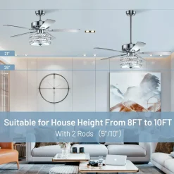 Tangkula Ceiling Fan with Crystal Light, 52 Inches Classical Ceiling Fan with Remote Control & 5 Iron Reversible Blades