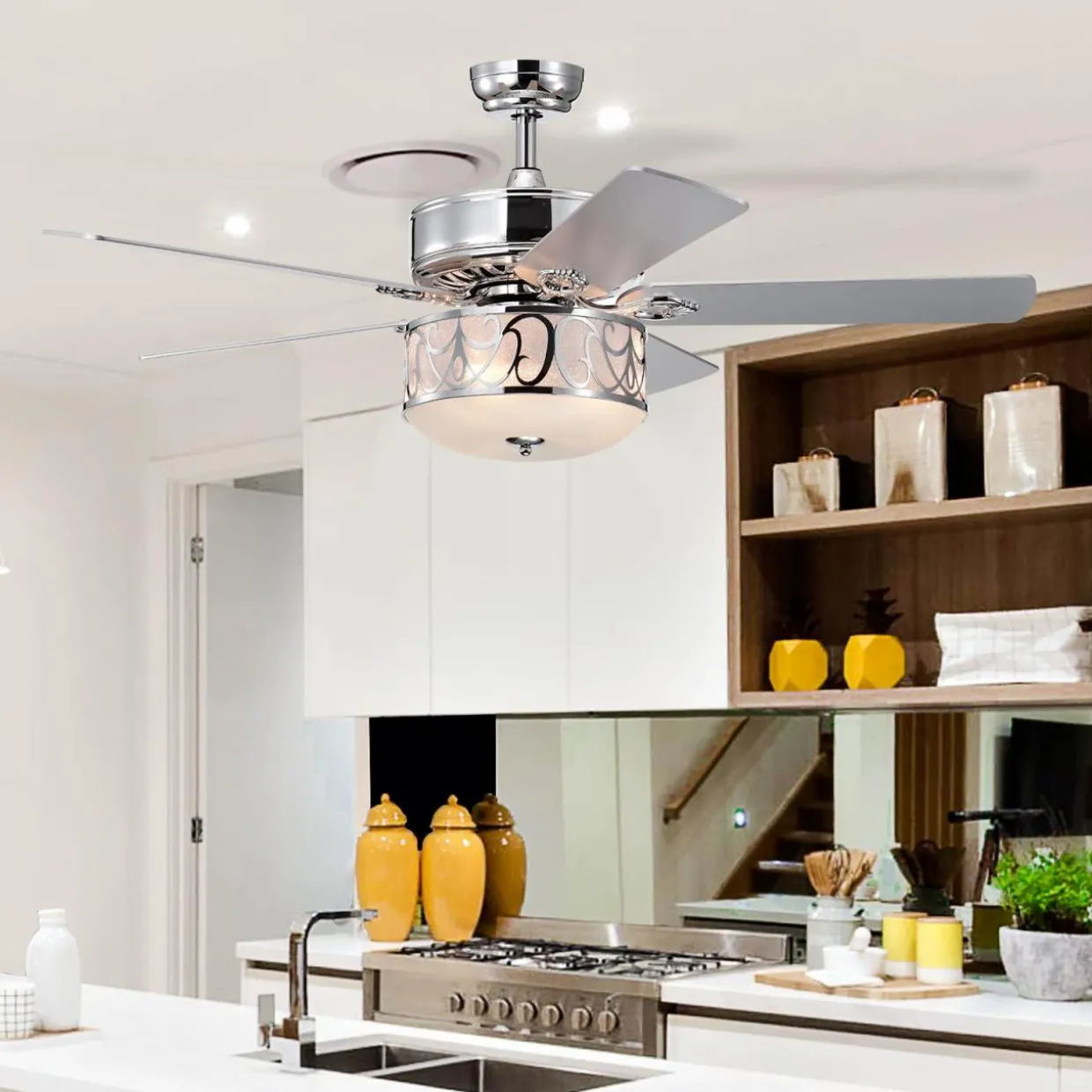 Tangkula 52"Ceiling Fan w/Lights & Remote Control, Lighting Fan w/5 Reversible Blades