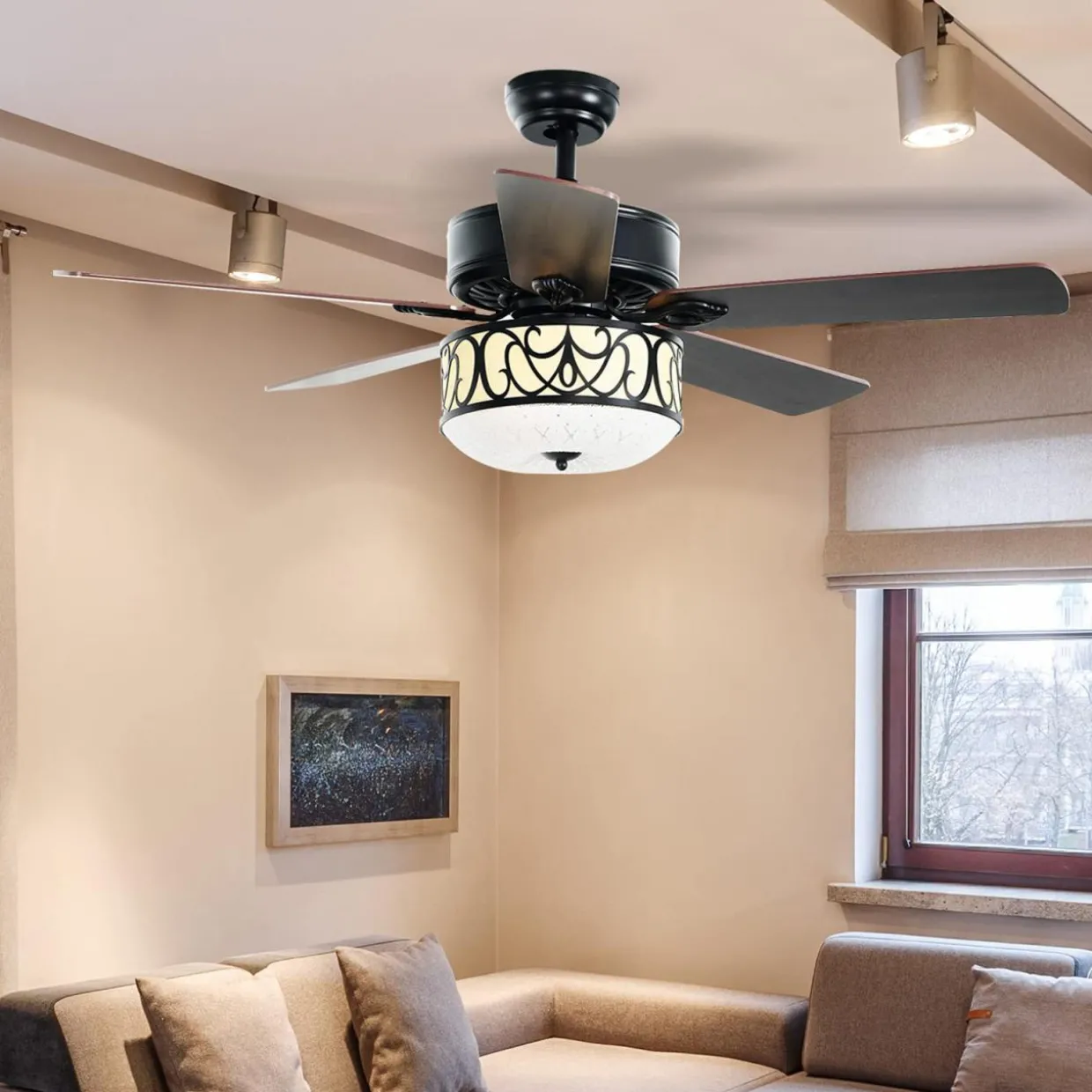 Tangkula 52"Ceiling Fan w/Lights & Remote Control, Lighting Fan w/5 Reversible Blades