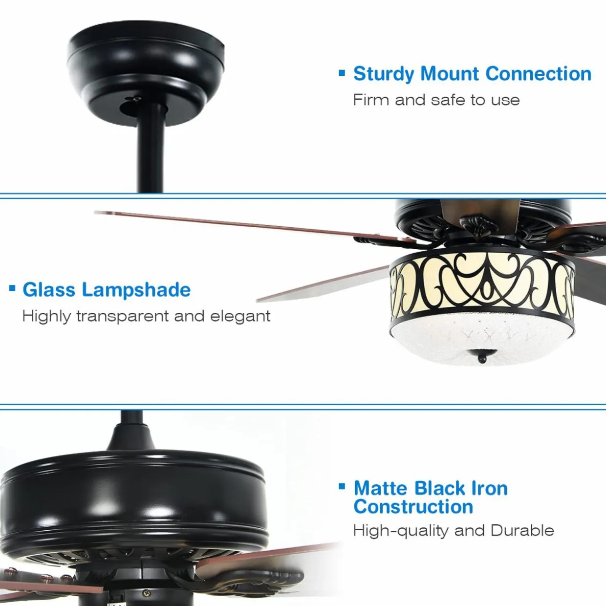 Tangkula 52"Ceiling Fan w/Lights & Remote Control, Lighting Fan w/5 Reversible Blades