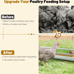 Tangkula Chicken Feeding Trough, 45 Inch Long Heavy Duty Galvanized Steel Coop Feeder with Drainage Holes