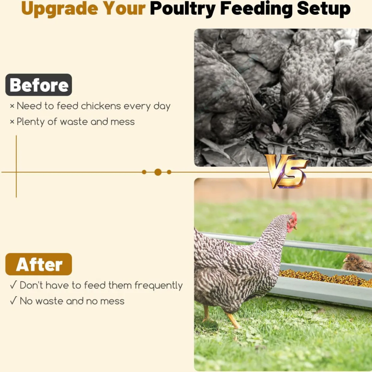 Tangkula Chicken Feeding Trough, 45 Inch Long Heavy Duty Galvanized Steel Coop Feeder with Drainage Holes