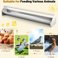 Tangkula Chicken Feeding Trough, 45 Inch Long Heavy Duty Galvanized Steel Coop Feeder with Drainage Holes