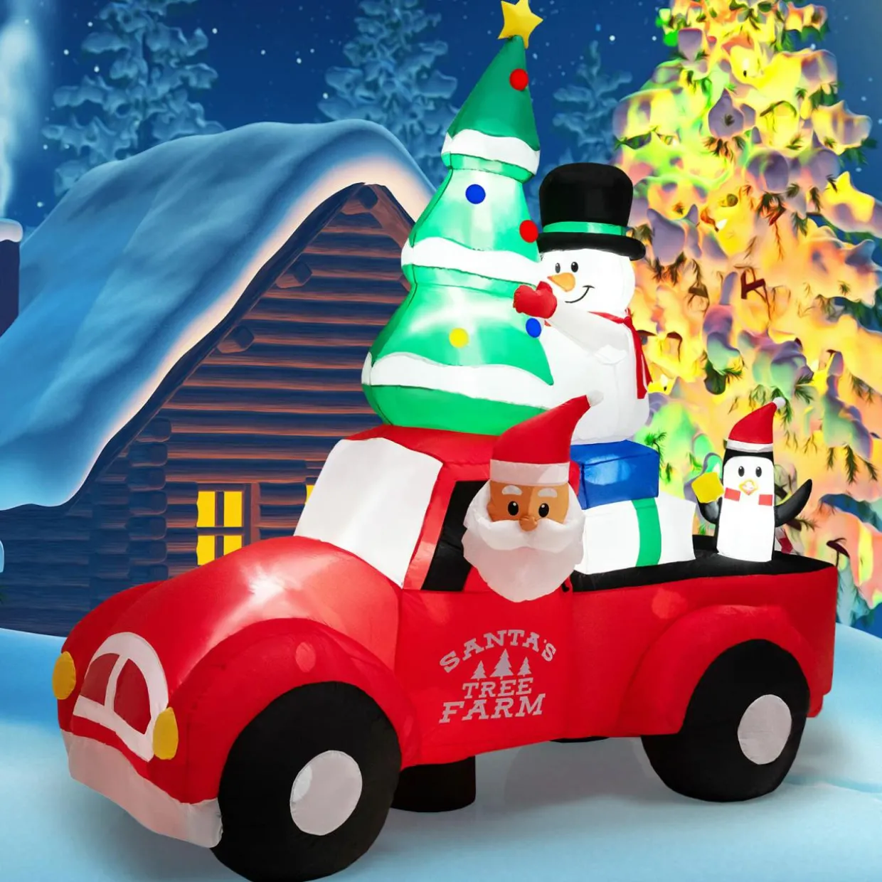 Tangkula Christmas 8 FT Inflatable Santa Claus Driving a Car with LED Lights & Air Blower