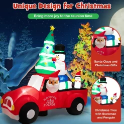 Tangkula Christmas 8 FT Inflatable Santa Claus Driving a Car with LED Lights & Air Blower