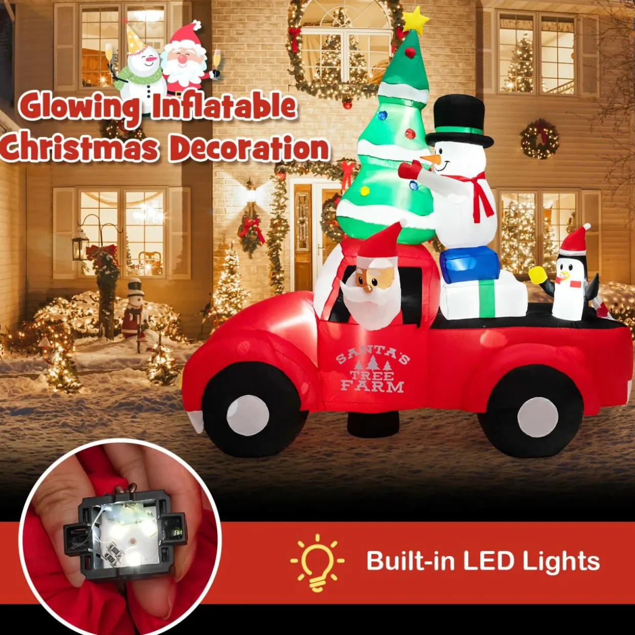 Tangkula Christmas 8 FT Inflatable Santa Claus Driving a Car with LED Lights & Air Blower