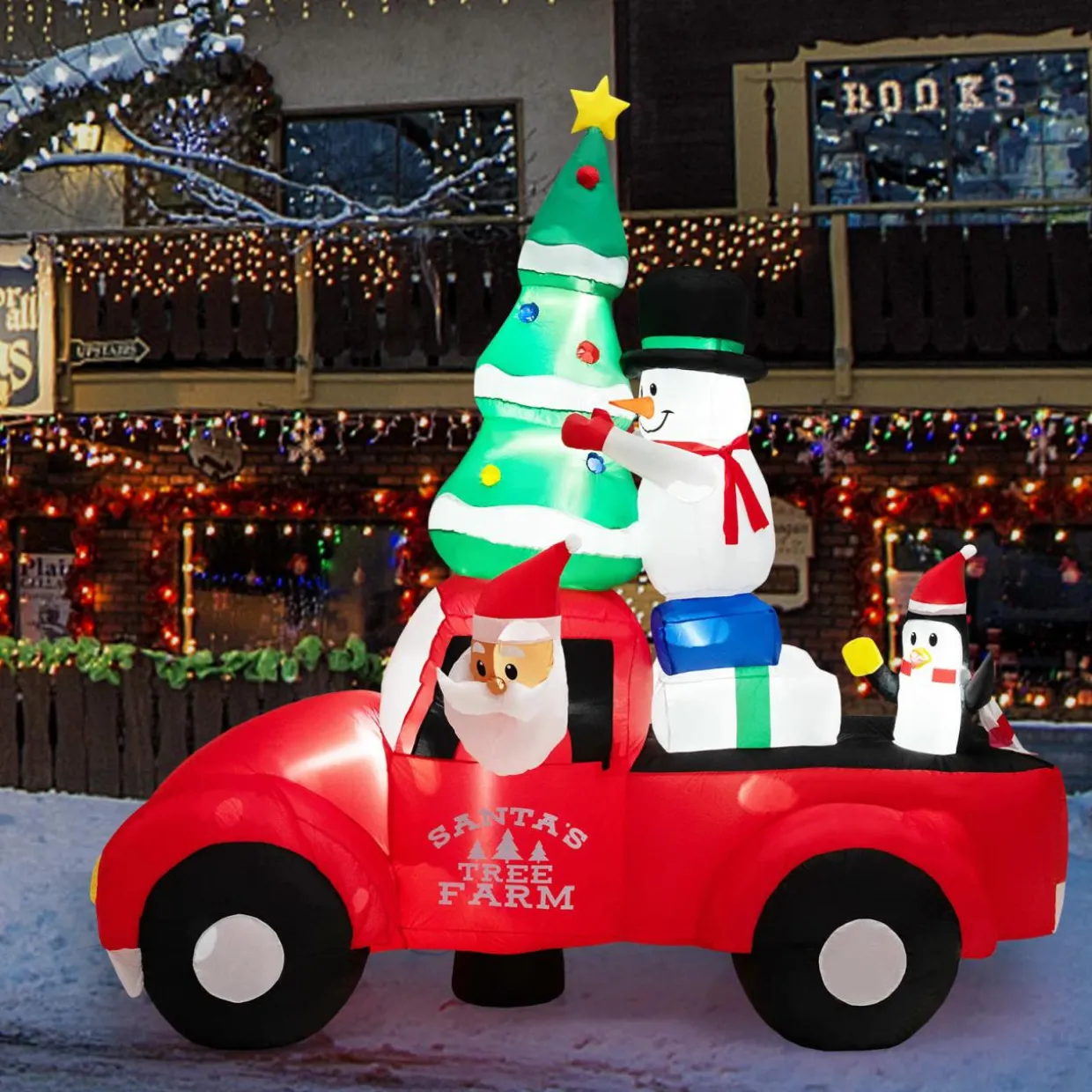 Tangkula Christmas 8 FT Inflatable Santa Claus Driving a Car with LED Lights & Air Blower