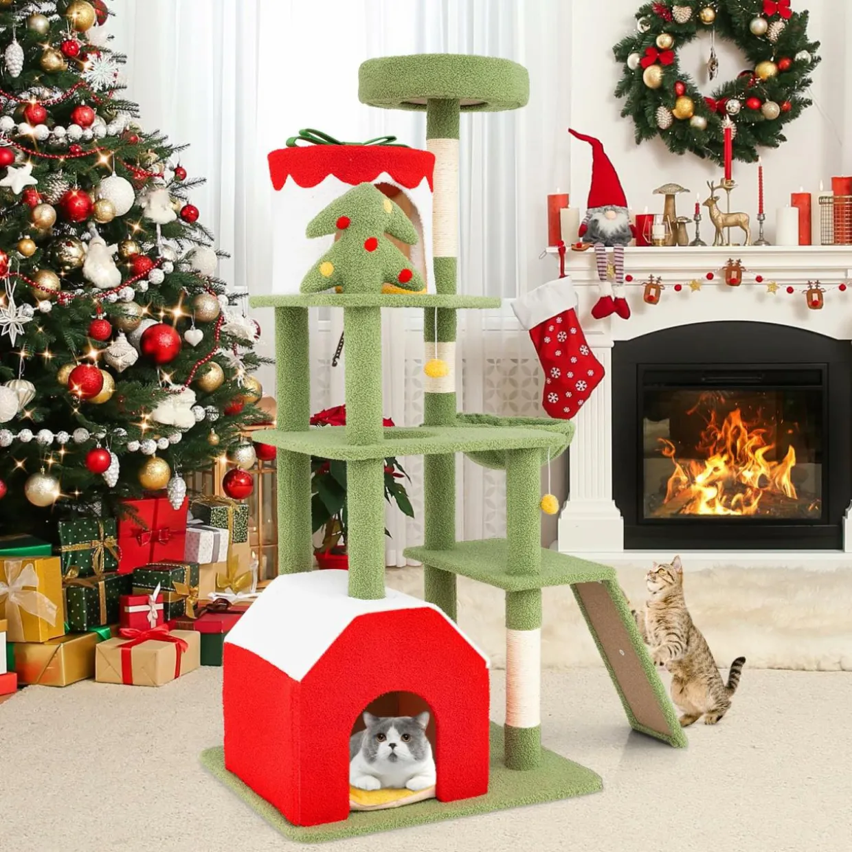 Tangkula Christmas Cat Tree, 61& Climbing Ladder