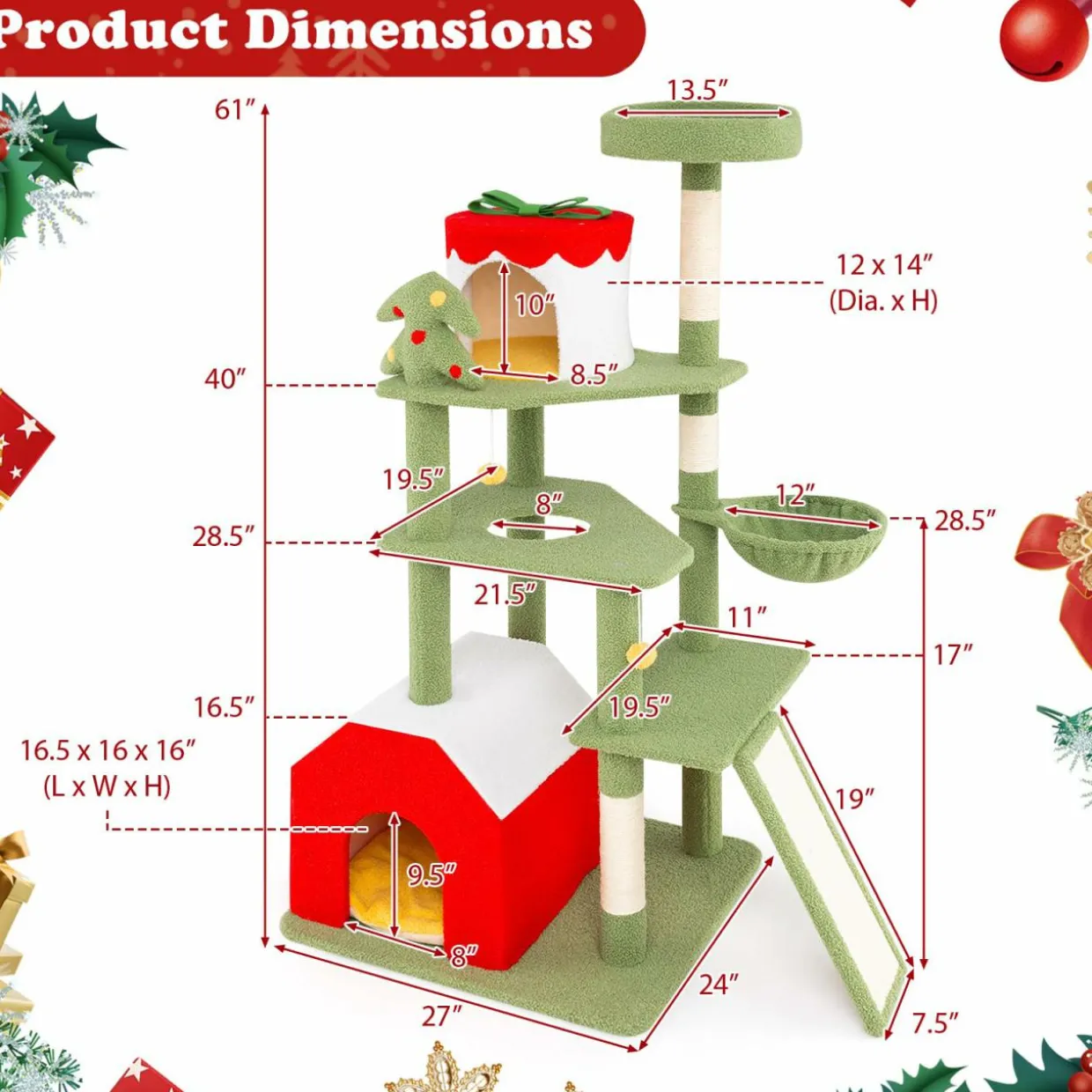 Tangkula Christmas Cat Tree, 61& Climbing Ladder