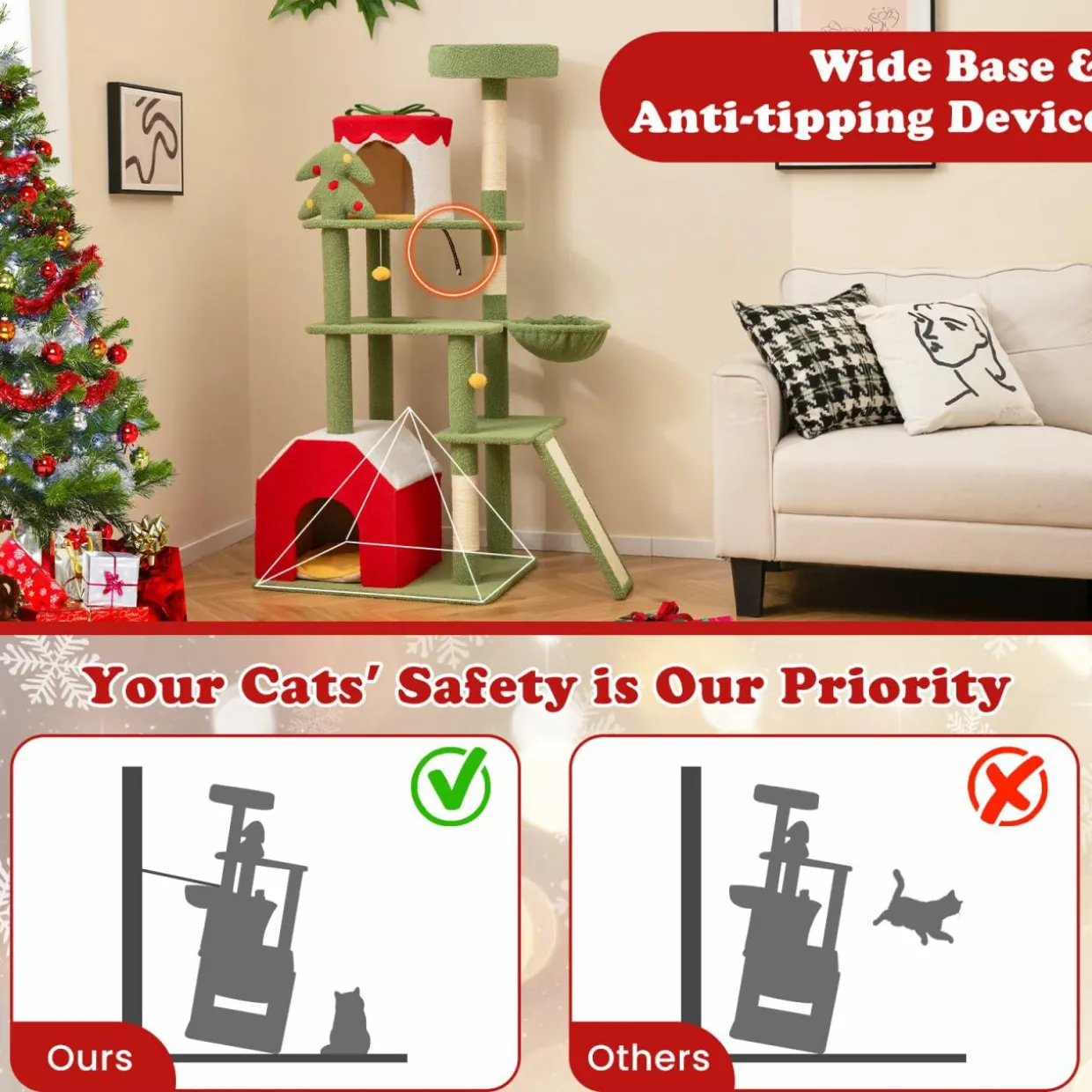 Tangkula Christmas Cat Tree, 61& Climbing Ladder