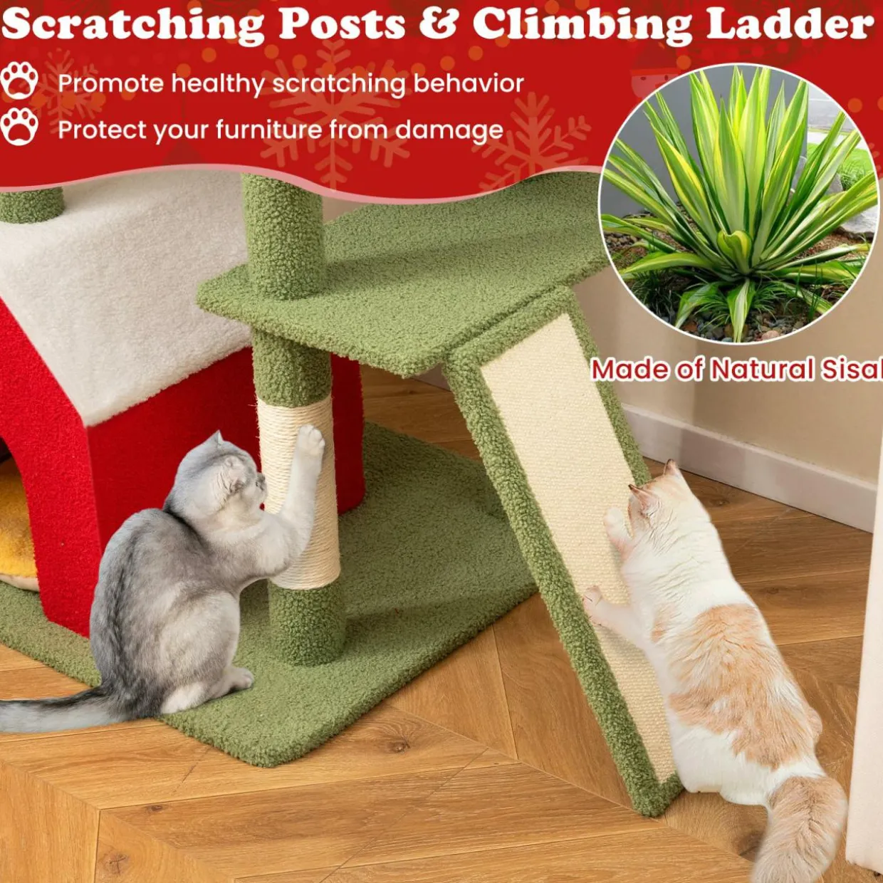 Tangkula Christmas Cat Tree, 61& Climbing Ladder