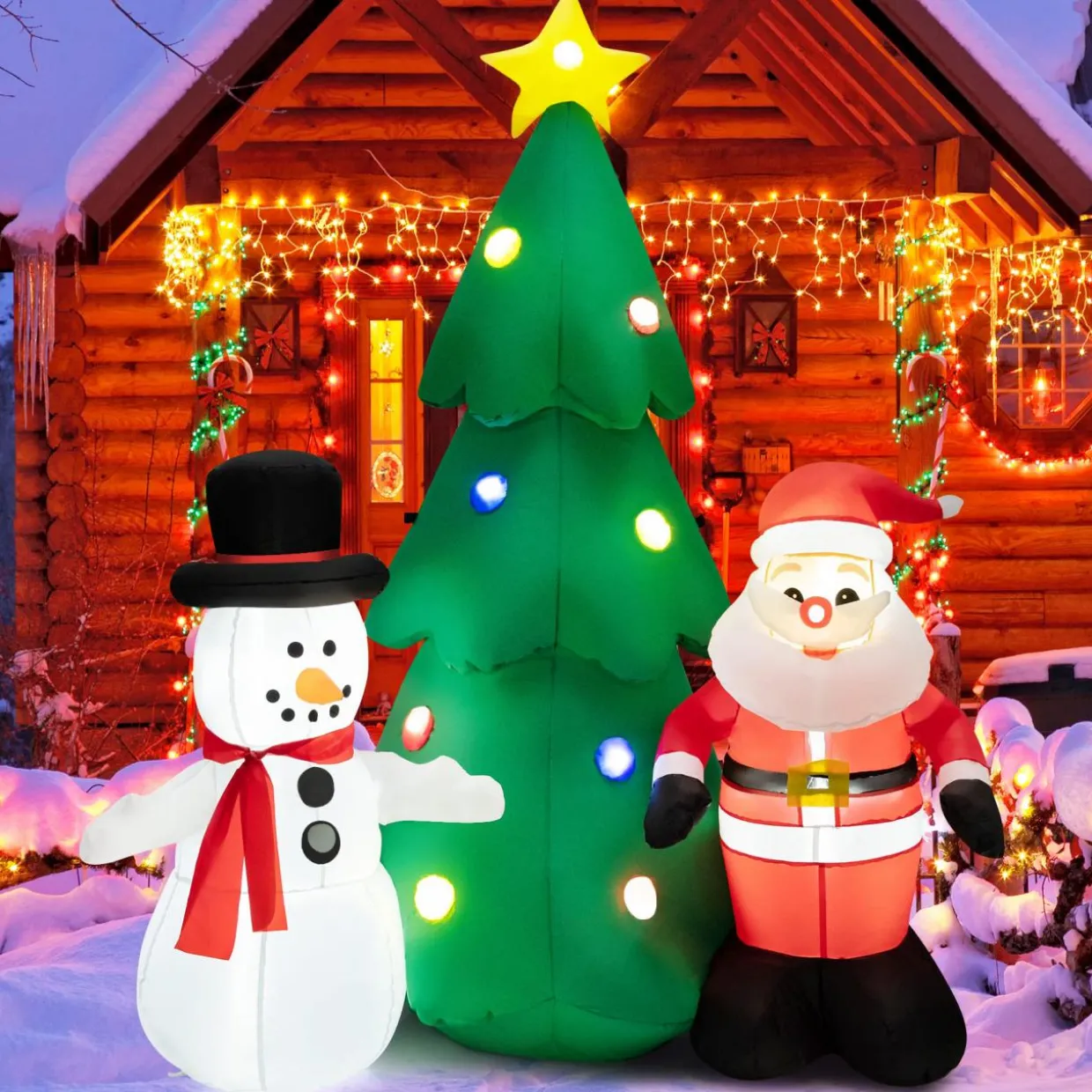 Tangkula Christmas Indoor Outdoor Inflatable Decoration for Yard Lawn
