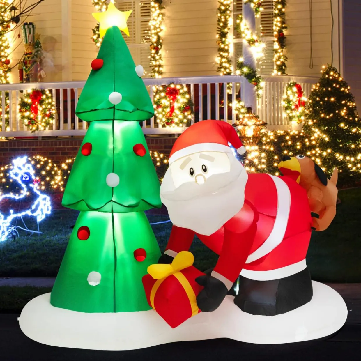 Tangkula Christmas Indoor Outdoor Inflatable Decoration for Yard Lawn