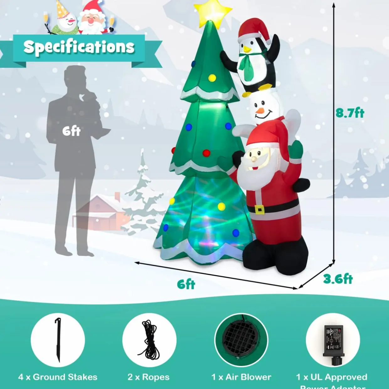 Tangkula Christmas Indoor Outdoor Inflatable Decoration for Yard Lawn