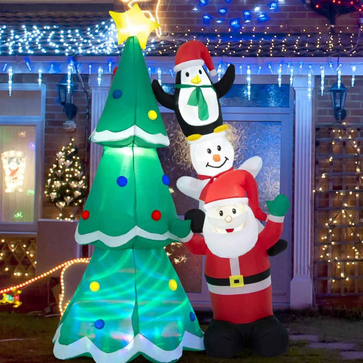 Tangkula Christmas Indoor Outdoor Inflatable Decoration for Yard Lawn