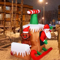 Tangkula Christmas Inflatable Santa Claus with Airplane