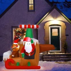 Tangkula Christmas Inflatable Santa Claus with Airplane