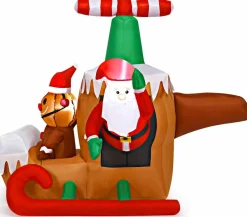 Tangkula Christmas Inflatable Santa Claus with Airplane