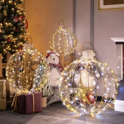 Tangkula Christmas LED Light Balls for Tree (3 Pack), Lighted Sphere with 180 Warm White & 180 White LED Lights
