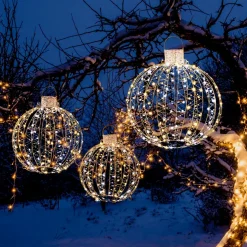 Tangkula Christmas LED Light Balls for Tree (3 Pack), Lighted Sphere with 180 Warm White & 180 White LED Lights