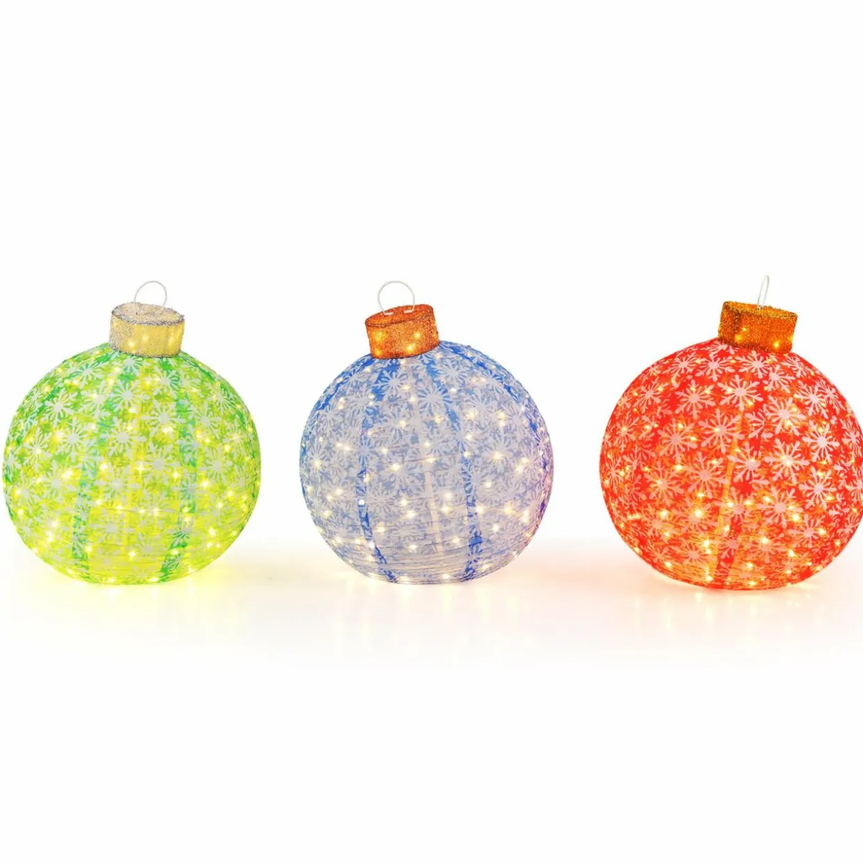 Tangkula Christmas Lighted Pop up Ornaments Set of 3, Outdoor Xmas Lighted Hanging Lanterns with Warm White LED Lights