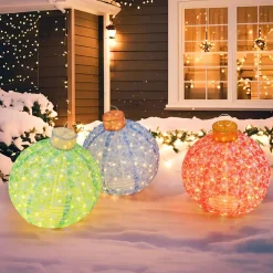 Tangkula Christmas Lighted Pop up Ornaments Set of 3, Outdoor Xmas Lighted Hanging Lanterns with Warm White LED Lights