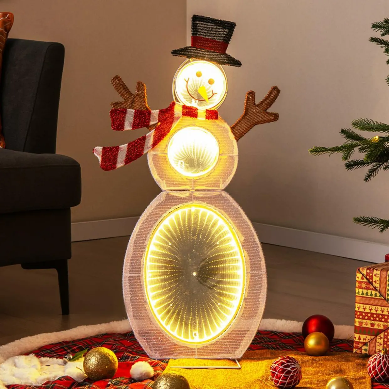 Tangkula Christmas Lighted Snowman, Indoor/Outdoor Christmas Decoration with 105 Built-in LED Lights